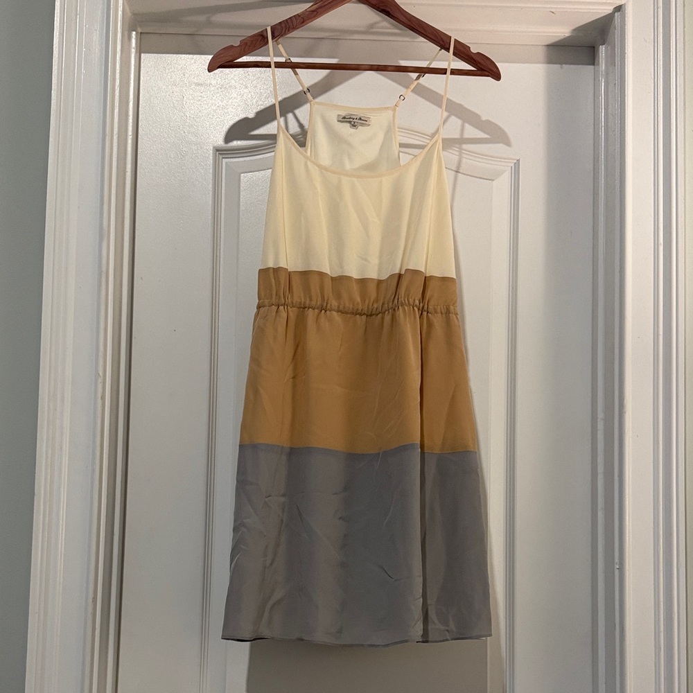 Anthropologie Cream and Tan Mini Dress